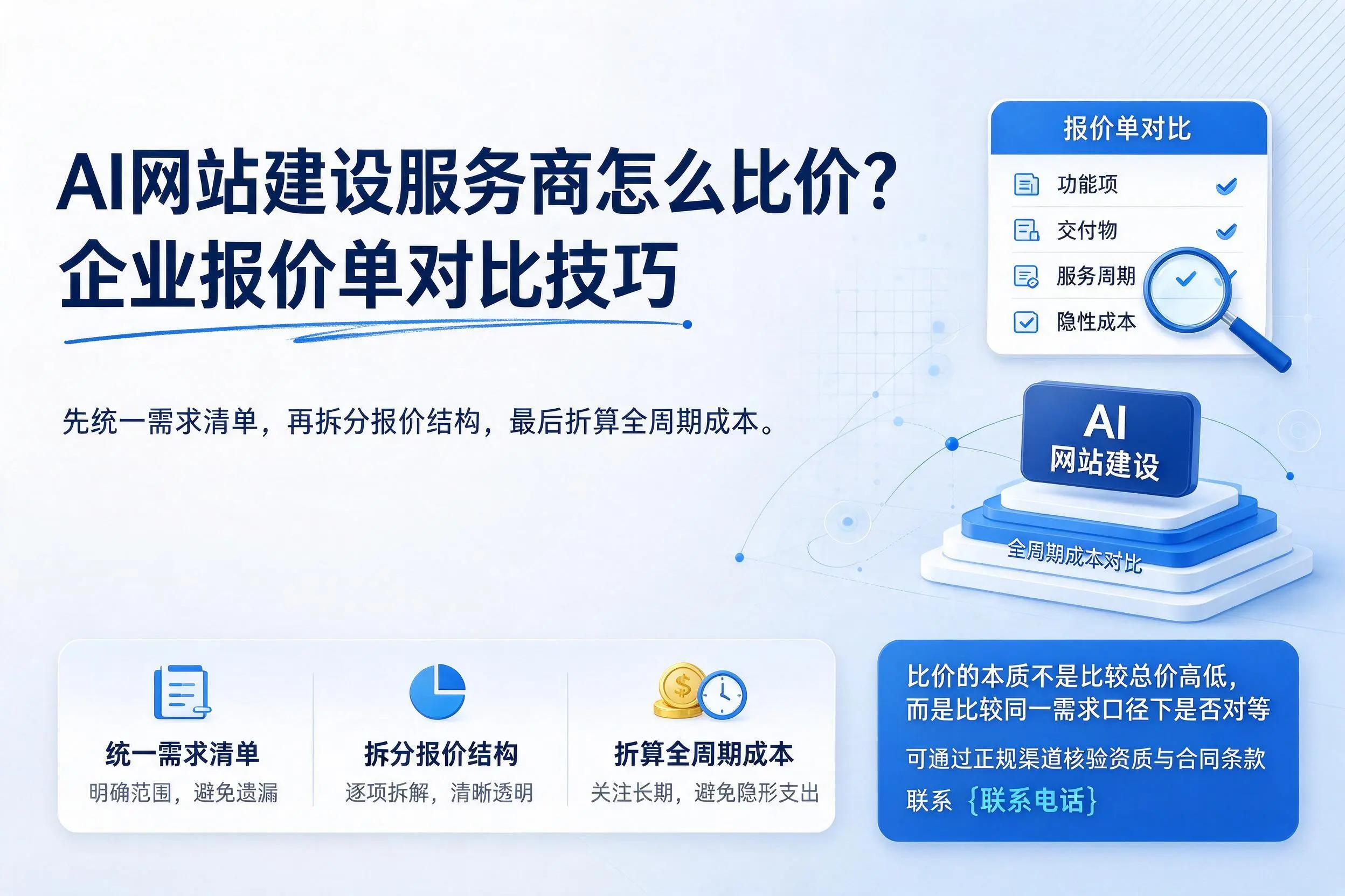 AI网站建设服务商怎么比价？黄南企业报价单对比技巧
