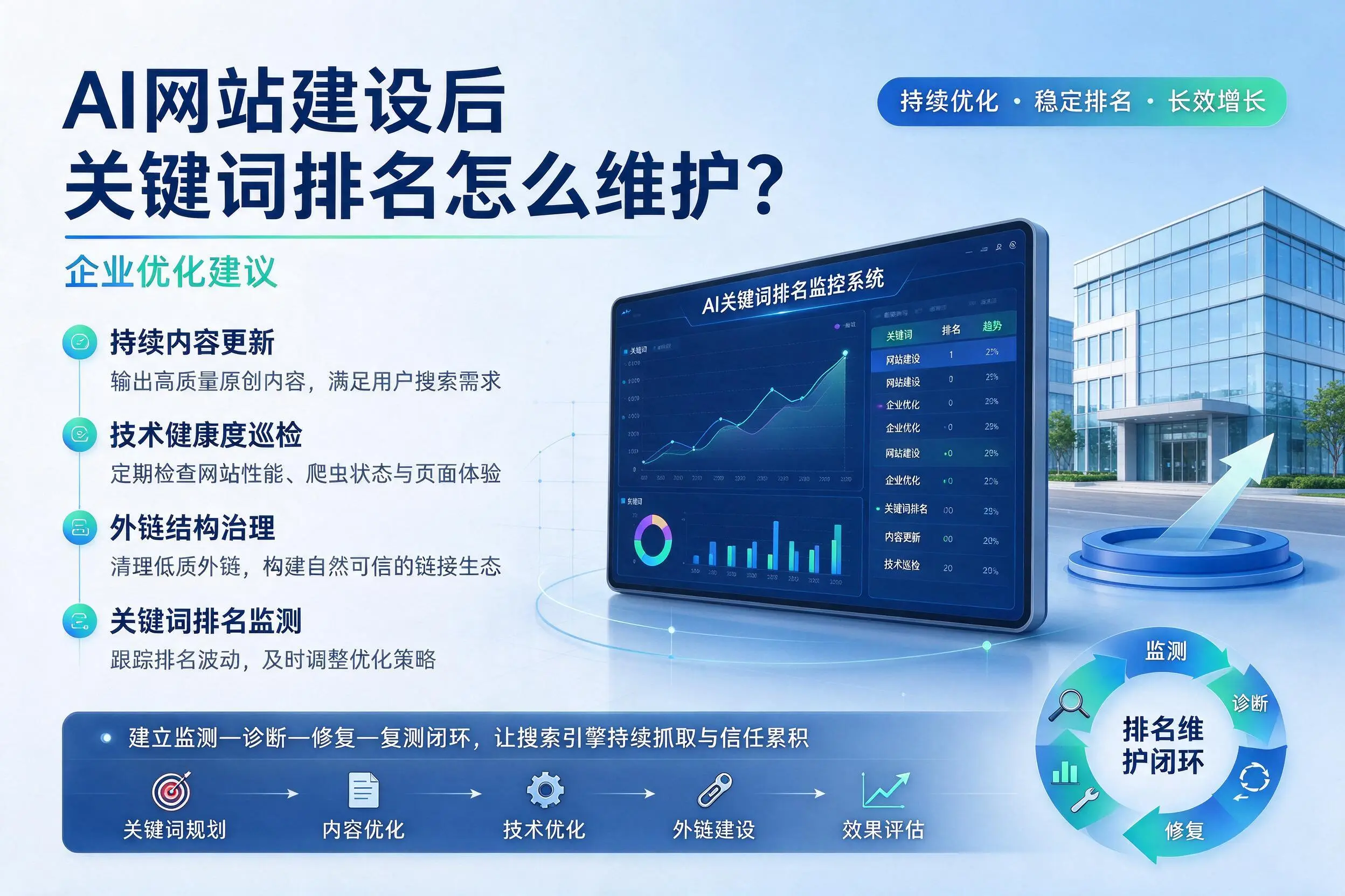 AI网站建设后关键词排名怎么维护？黄南企业优化建议