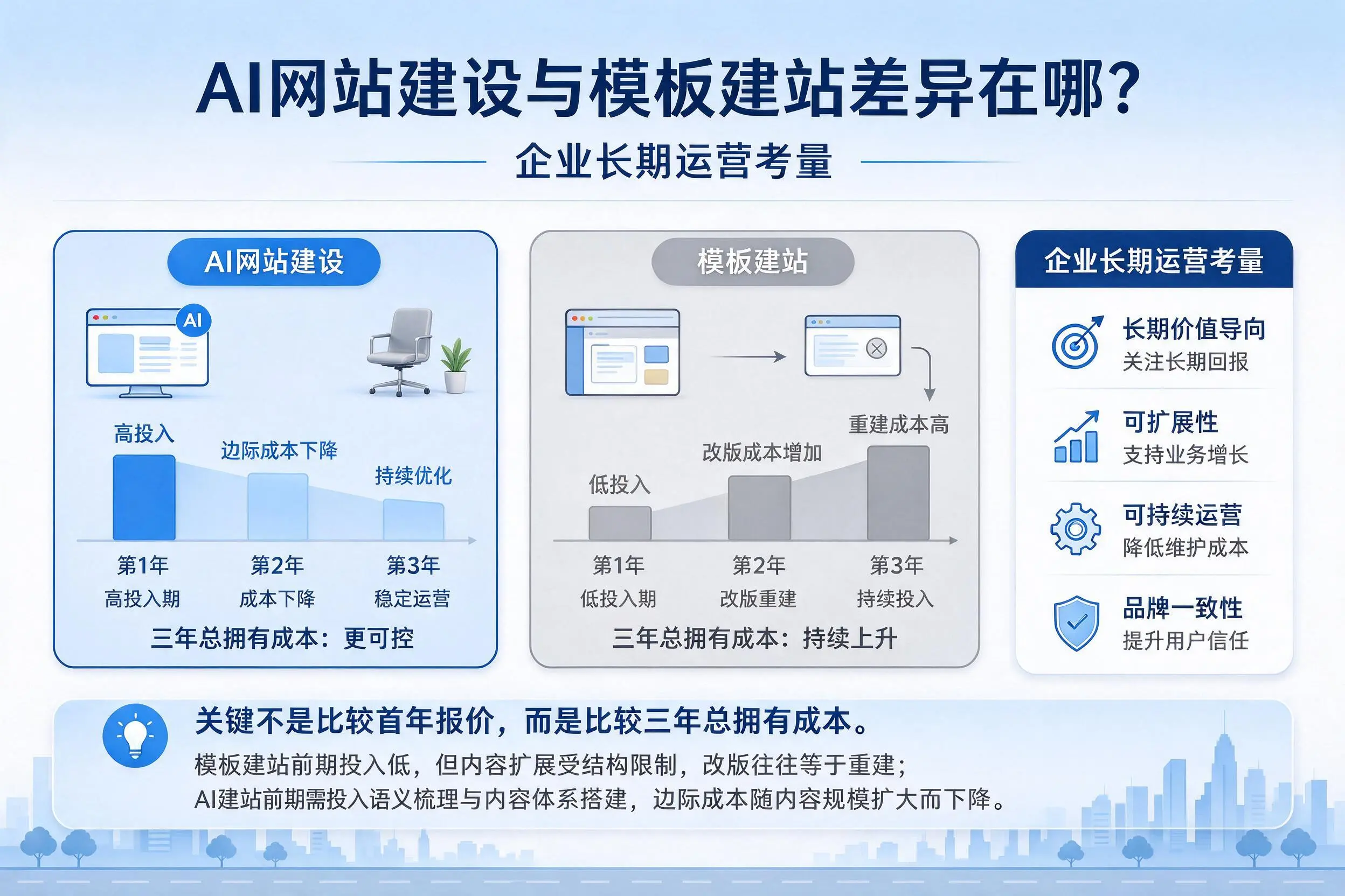 AI网站建设与模板建站差异在哪？黄南企业长期运营考量
